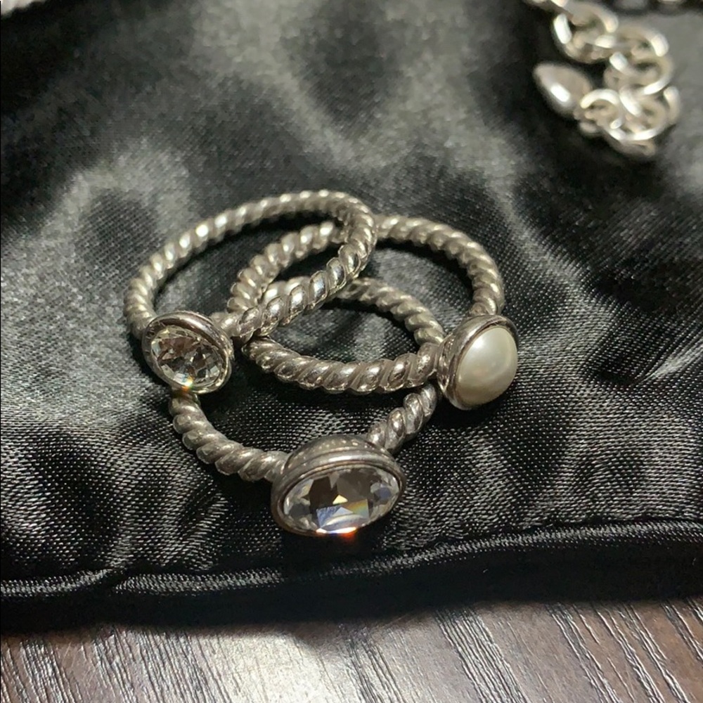 Brighton rhinestone and pearl ring set